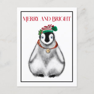 Postal Festiva Navidades festivos y bonitos Penguin