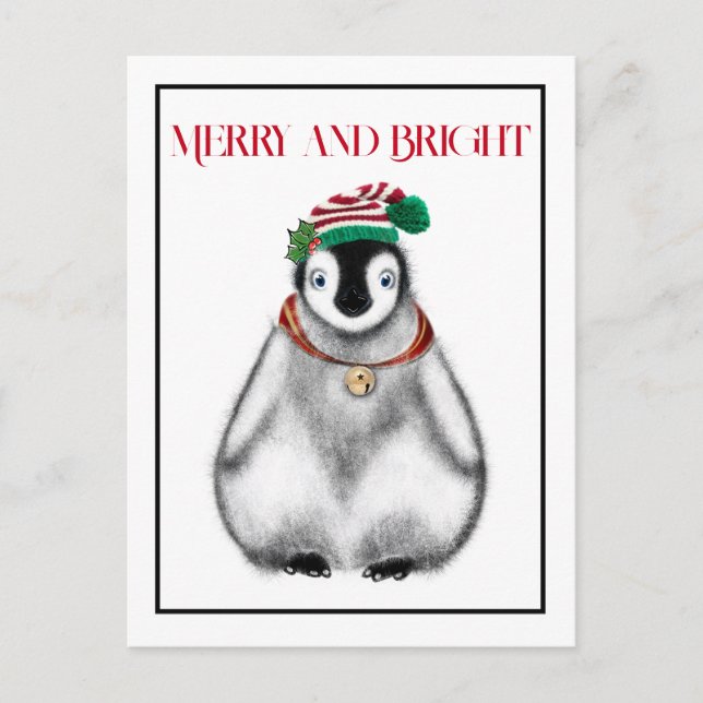 Postal Festiva Navidades festivos y bonitos Penguin (Anverso)