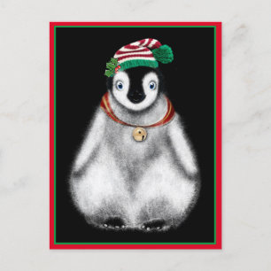 Postal Festiva Navidades festivos y bonitos Penguin