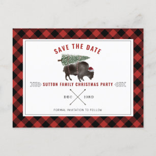 Postal Festiva Navidades Fiesta Buffalo Red Plaid Guardar La Fech