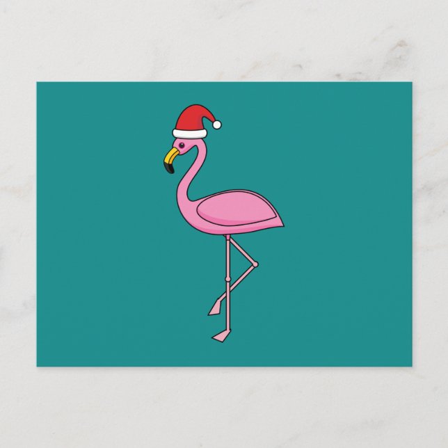 Postal Festiva Navidades Flamingo con Santa Hat (Anverso)