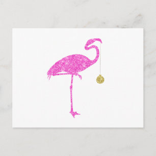 Postal Festiva Navidades Flamingo Flamingos Purpurina Rosa