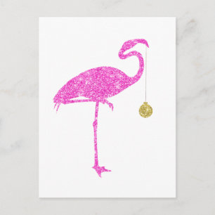 Postal Festiva Navidades Flamingo Flamingos Purpurina Rosa