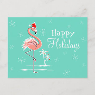 Postal Festiva Navidades Flamingo Happy Holidays horizontal