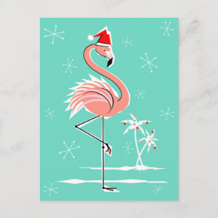 Postal Festiva Navidades Flamingo postcard aqua back