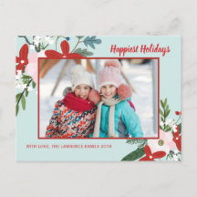 Navidades Floral Red Aqua Holiday Photo