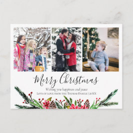 Postal Festiva Navidades florales simples Collage de fotos de flo