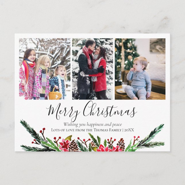 Postal Festiva Navidades florales simples Collage de fotos de flo (Anverso)