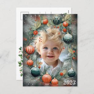 Postal Festiva Navidades FOTO Festividad Verde personalizada