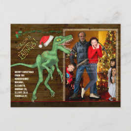 Postal Festiva Navidades Fotografía divertida de Velociraptor Din