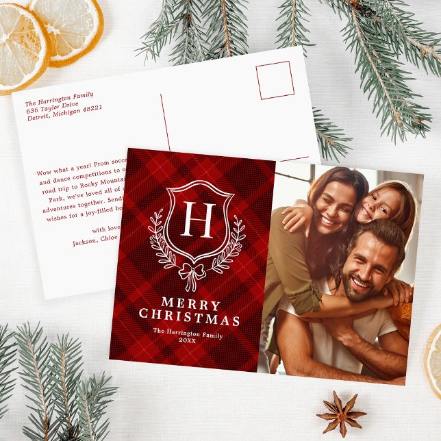 Postal Festiva Navidades fotográficos de monograma rojo (Subido por el creador)
