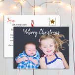Postal Festiva Navidades fotográficos familiares personalizados<br><div class="desc">Solo agrega la foto de tus hijos o de tu familia a esta linda postal de Feliz Navidad. Es una manera dulce y asequible de decir Feliz Navidad a tus amigos y familia y actualizarlos con una foto! Pequeños detalles en la parte posterior de la postal, como un bastón de...</div>