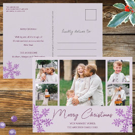 Postal Festiva Navidades fotográficos familiares Snowflake Purple