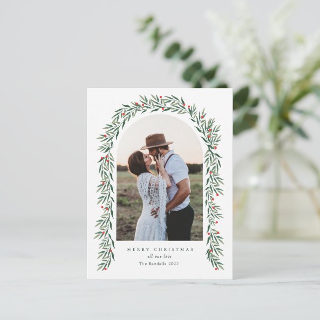 Postal Festiva Navidades fotográficos modernos de Green Arch (Anverso de pie)