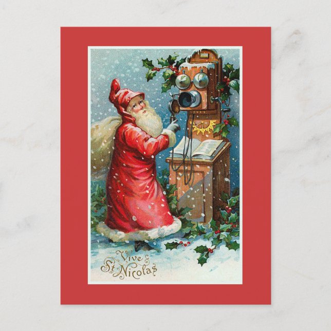 Postal Festiva navidades franceses de época "Vive St. Nicolas" (Anverso)