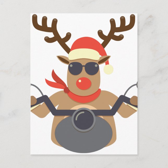 Postal Festiva Navidades Funny Rudolf Biker Motorcycle (Anverso)