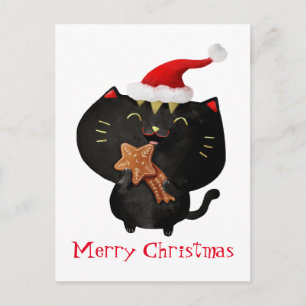 Postal Festiva Navidades gato negro