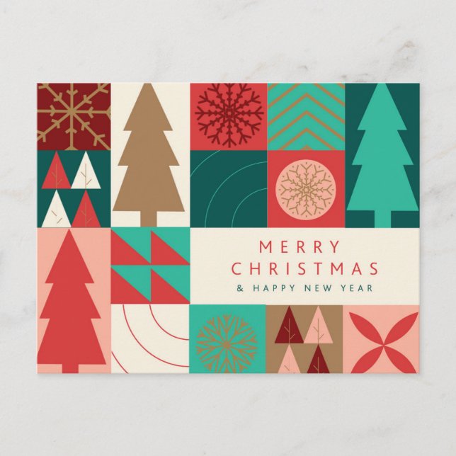 Postal Festiva Navidades geométricos de merry - vacaciones modern (Anverso)