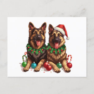 Postal Festiva Navidades German Shepherd Dogs