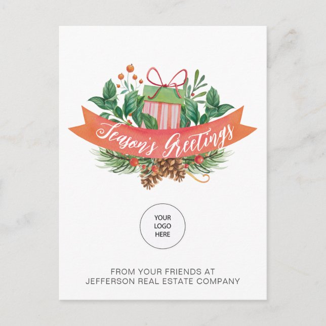Postal Festiva Navidades Gift Pine Wreath Company Logo Business (Anverso)