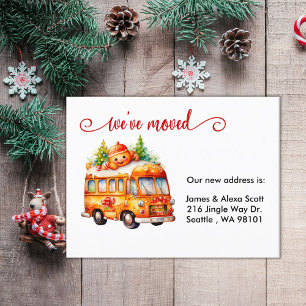 Postal Festiva Navidades Gingerbread Bus Nos hemos mudado