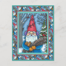 POSTAL FESTIVA NAVIDADES GNOME, SQUIRREL, WOODPECKER Y CARDINAL