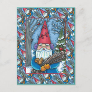 POSTAL FESTIVA NAVIDADES GNOME, SQUIRREL, WOODPECKER Y CARDINAL