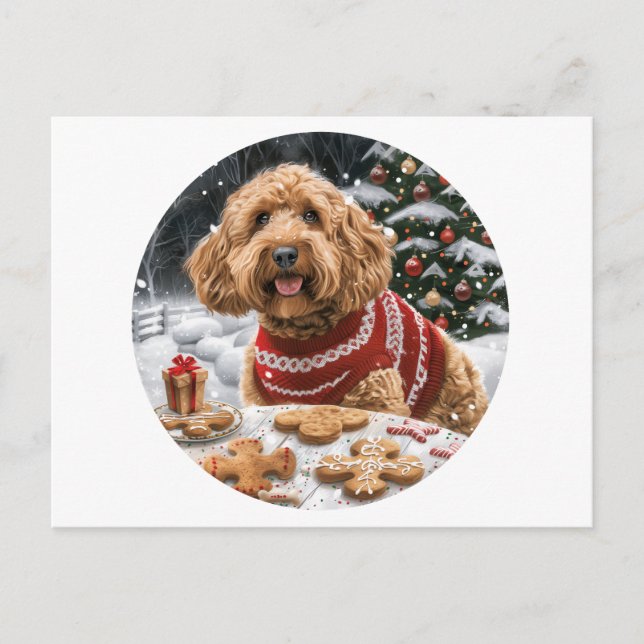 Postal Festiva Navidades Goldendoodle Dogs (Anverso)