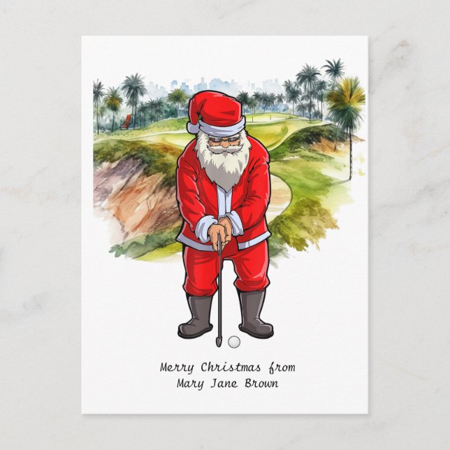 Postal Festiva Navidades golfistas de Santa CLAUS (Anverso)