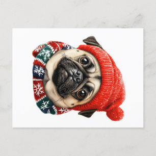Postal Festiva Navidades gorra pug lindo