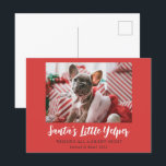 Postal Festiva Navidades graciosos adoran foto de Mascota rojo bl<br><div class="desc">Estas graciosas y lindas postales navideñas de 4.25" x 5.6" incluyen una foto de una sola imagen de sangre completa en un fondo rojo con un doble saludo,  "El pequeño Yelper de Santa",  debajo,  "Deseando toda una noche silenciosa".</div>