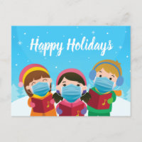 Navidades graciosos cantan con máscaras faciales