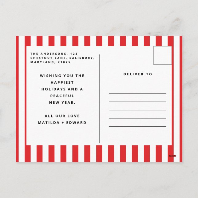 Postal Festiva Navidades gráficos modernos mínimos rojos y blanco (Reverso)