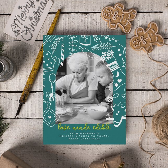 Postal Festiva Navidades Green Baking Spirit Bright Photo Card (Subido por el creador)