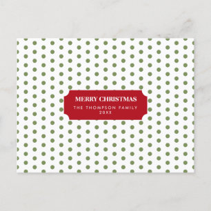 Postal Festiva Navidades Green Polka Dots Family Name Holiday