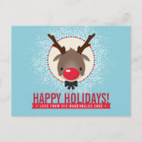 NAVIDADES GREETING nariz roja reno rudolph azul