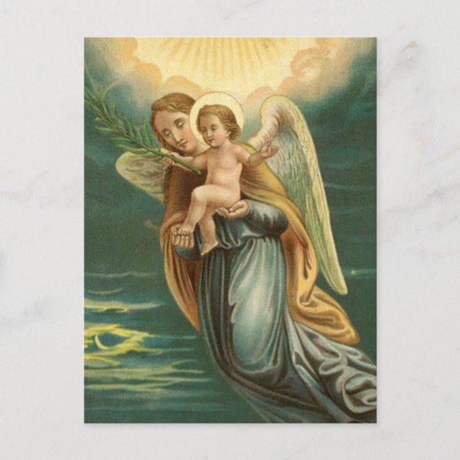 Postal Festiva Navidades Guardan Al Ángel Y Al Niño Jesús (Anverso)