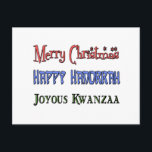 Postal Festiva Navidades - Hanukkah - Kwanzaa<br><div class="desc">¡Deséenles a todos alegría esta temporada con un Navidad - Hanukkah - tarjeta Kwanzaa,  camiseta o taza!</div>