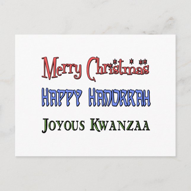 Postal Festiva Navidades - Hanukkah - Kwanzaa (Anverso)