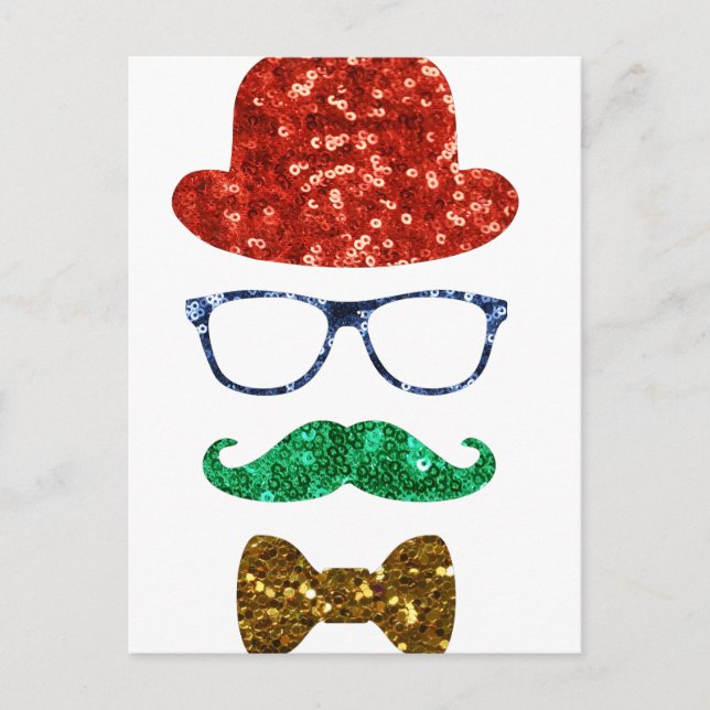 Postal Festiva navidades hipster bigote (Anverso)
