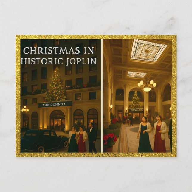 Postal Festiva Navidades históricos Joplin MO Connor Hotel (Anverso)