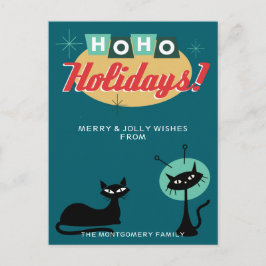 Postal Festiva Navidades Ho Ho Modernas de Mitad de Siglo