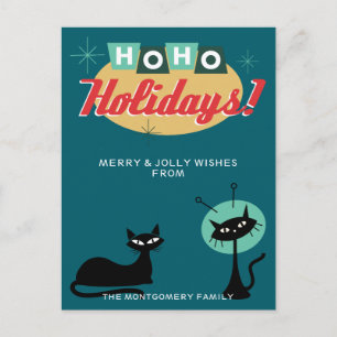 Postal Festiva Navidades Ho Ho Modernas de Mitad de Siglo