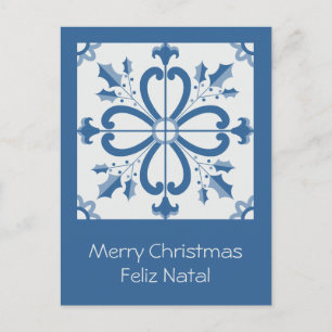 Postal Festiva Navidades hojas y pétalos de flores