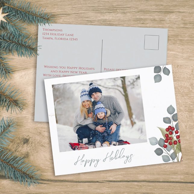 Postal Festiva Navidades Holiday Holly Berries Greenery 1 Foto (Subido por el creador)