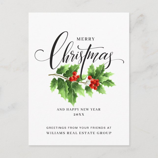 Postal Festiva Navidades Holly Berry Branch Saludo corporativo (Anverso)