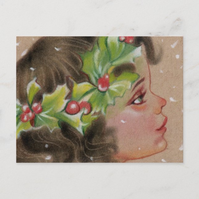 Postal Festiva Navidades Holly Ivy Chica Postcard (Anverso)