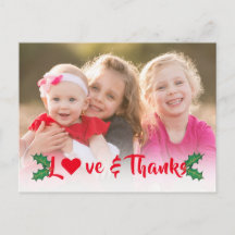 Navidades Holly Red Script Gracias Postcard