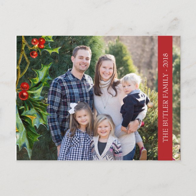 Postal Festiva Navidades Holly y Berry Holiday Photo (Anverso)