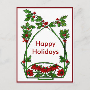 Postal Festiva Navidades Holly y Pointsettia